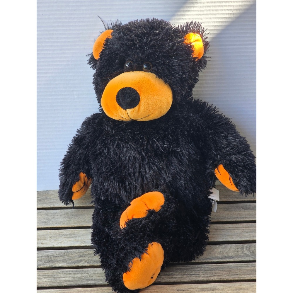 Nanco Black and Orange Shaggy Plush Teddy Bear 12 Inch Stuffed Animal 2008
